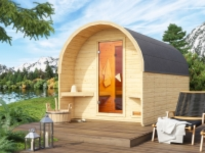 Lidl Karibu Karibu Outdoor-Sauna Fasshaus, 40 mm Wandstärke, aus Fichtenholz