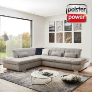 Roller  polsterpower Ecksofa - silber - mit Funktionen - Anstellhocker links