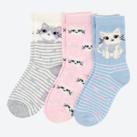 NKD  Mädchen-Socken mit Katzen-Design, 3er-Pack
