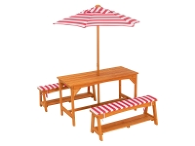 LIVARNO home Kinder Gartentischset, mit 2 Bänken, Auflagen u. Schirm 94.99 €