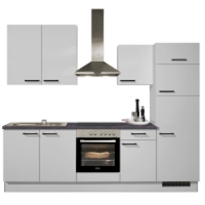 Roller  Küchenblock - lichtgrau - mit E-Geräten - Kühlschrank rechts - 270 cm