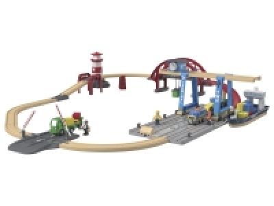 Lidl Playtive Playtive Holz Eisenbahn-Set Containerhafen, mit 3 Stationen