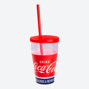 Coca Cola Trinkbecher mit Deckel und Trinkhalm, ca. 500 ml