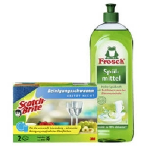 Frosch Geschirrsp&uuml;lmittel oder Scotch-Brite Reinigungsschwamm kratzt n