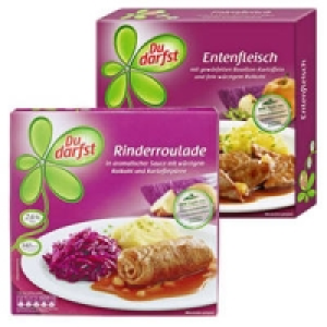 Du darfst Men&uuml;s Rinderroulade oder Entenfleisch