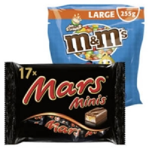 Mars-, Snickers-, Twix-, Bounty-, Milky Way minis oder m&ms