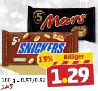 MARS, SNICKERS oder TWIX Schokoriegel 1.29 €