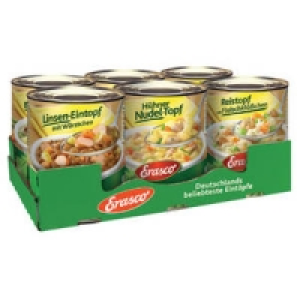 Erasco Hühner Nudel-Topf, Erbsen-Eintopf Hubertus, Grüner Bohnentopf o