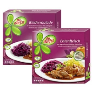 Du darfst Men&uuml;s Rinderroulade oder Entenfleisch 2.29&nbsp;&euro;