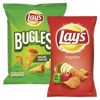 Real  Lays Chips, Bugles Maishörnchen oder Deep Ridged, tief-geriffelte Kart