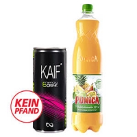 Real  Kaif Energy-Drink oder Punica Saft-Limo, Fruchtsaftgetränk, Nektar, Te