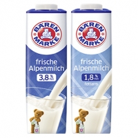 Real  Bärenmarke frische Alpenmilch 1,8/3,8 % Fett, jede 1-Liter-Packung