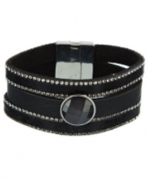 Armband-Kunstleder,Strasssteine-ca.3cm