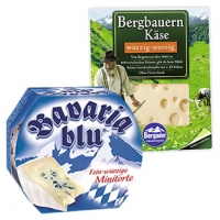 Real  Bergbauern Scheiben würzig nussig 48 % Fett i. Tr. oder Bavaria Blu Mi
