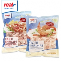 Real  Tiger Shrimps blanchiert, gekocht oder Rotgarnele roh aus Wildfang, ge