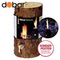 Real  Holzfackel nach Art eines Schwedenfeuers, abgelagertes Nadelholz