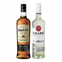 Real  Bacardi Rum Carta Blanca oder Oakheart 37, 5/35 % Vol., jede 0, 7-l-Fl