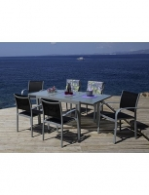 7-tgl. Gartenmöbelset Lima, 6 Sessel, Tisch 120-180 cm, Alu/Textil, sc