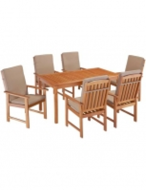 Gartenmöbelset Vancouver, 13-tgl., 6 Sessel, Tisch 150x80 cm, Eukalypt