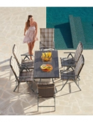 Gartenmöbelset Pavia, 13-tgl., 6 Hochlehner, Tisch 140x80 cm, Polyratt