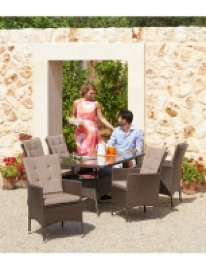 20-tgl. Gartenmöbelset Santiago New, 6 Sessel, Tisch 150x80 cm, Polyra