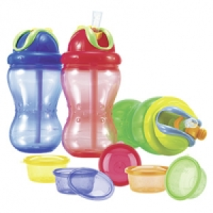 Nuby Trinkhalm-Flasche 300 ml oder Brei-Schalen, 6er-Set versch. Farbe