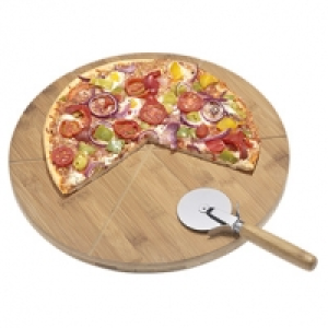 Pizza-Schneidbrett Bambus, ca. 35 cm Ø, inkl. Pizzaschneider