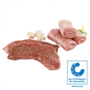 Frische Schweinerouladen oder Schweinesteaks aus dem Schinken, natur o