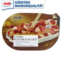 Real  Rostbratwurst, Mini- Frikadellen oder Geflügelbratwurst in Curryketchu