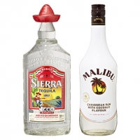 Real  Sierra Tequila Silver und weitere Sorten oder Malibu 38/21 % Vol., jed
