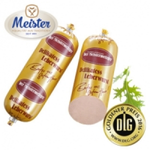 Meister Delikatess Leberwurst im Golddarm, abgerundet mit feinen Natur