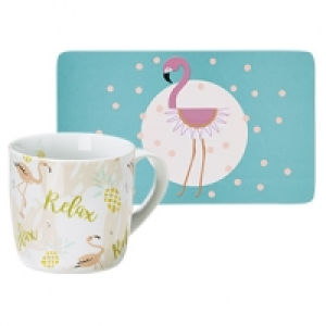 Serie Flamingo Fr&uuml;hst&uuml;ckbrettchen, Kaffeetasse, je