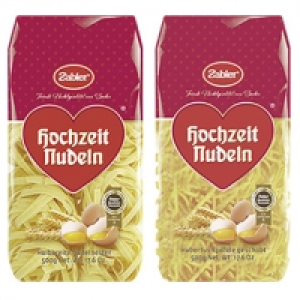 Zabler Hochzeitnudeln versch. Sorten, jede 500-g-Packung 1.99 €