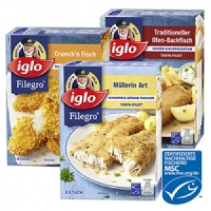 iglo Filegro M&uuml;llerin-Art, Crunchn Fisch 250 g oder Ofen-Backfisch 240 1.88&nbsp;&euro;