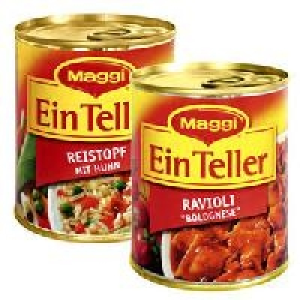 Maggi Ein Teller Reistopf mit Huhn oder Ravioli