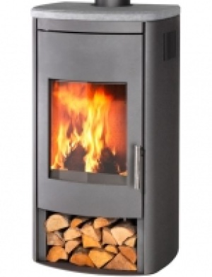 Kaminofen KONSTANZ, Naturstein, 8 kW, Dauerbrand, Holzfach