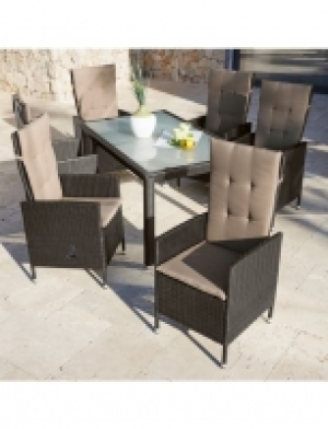 Gartenm&ouml;belset Madrid, 13-tlg., 6 Hochlehner, Tisch, Polyrattan, braun