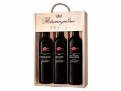 Lidl  3 x 0,75-l-Flasche Weinpaket Rotweingalerie Pfalz Holzkiste