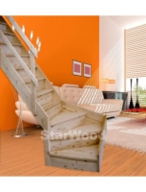 Raumspartreppe Korfu, geschl. Stufen, 1/4 links gewendelt, Holzgel&auml;nde