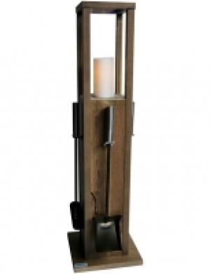 Kaminbesteck Holz, silberfarben, 3-tlg.