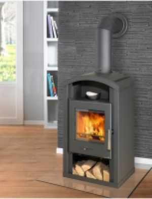 Kaminofen Nova, Stahl, 6,5 kW, klassische Rundhaube, Tee- & Holzfach