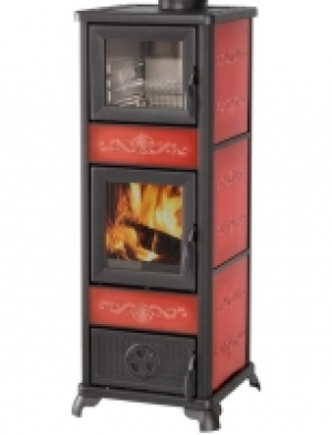 Kaminofen Norah Forno, Kachel bordeaux-rot, 7,2 kW, Backofen