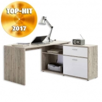Roller  Winkel-Schreibtisch mit Regal - Sandeiche - weiß