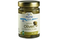 Denns Mani Oliven gefüllt mit Mandeln, in Lake