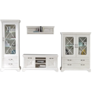 Wohnwand-Set - Pinie weiß - 348 cm - Vitrine - Landhaus 899.99 €