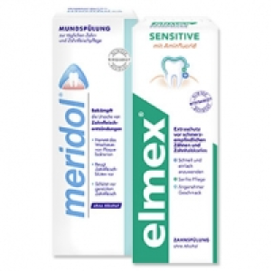 elmex Sensitive Zahnspülung oder meridol Mundspülung jede 400-ml-Packu 11.98 €
