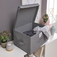 Dänisches Bettenlager  Aufbewahrungsbox mit Deckel (grau, faltbar)
