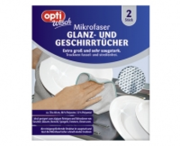 Aldi Süd  optiWisch 2 Mikrofaser Glanz und Geschirrtucher