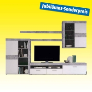 Wohnwand - Betonoptik-weiß - 300 cm - Vitrine 249.99 €