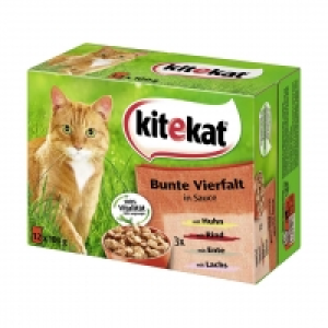 Real  Kitekat Katzen-Nassnahrung versch. Sorten, jede 12 x 100 g = 1200-g-Mu